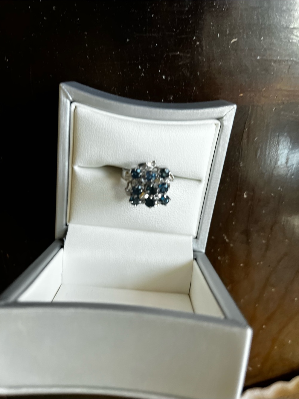 Sterling Silver Cluster Ring with Saffire Blue Gem Accents